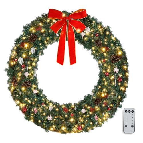 VINGLI 48 Inch Pre-lit Artificial Christmas Wreath with 150 LED Lights T885