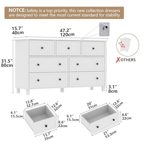 Farmhouse White Dresser with 7 Drawers for Bedroom B342