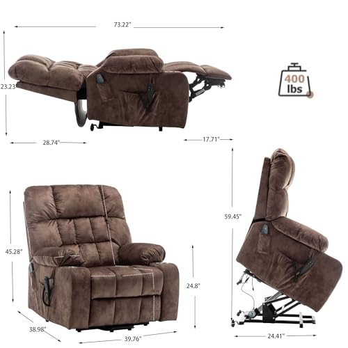 Lift Chair Recliner with Massage and Heat, Heavy Duty for Seniors, Brown V12888