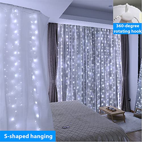 ZSJWL 2 Pack Curtain Lights, 300 LED Warm White with Remote, 9.8 × 9.8 Ft for Bedroom Window G2485
