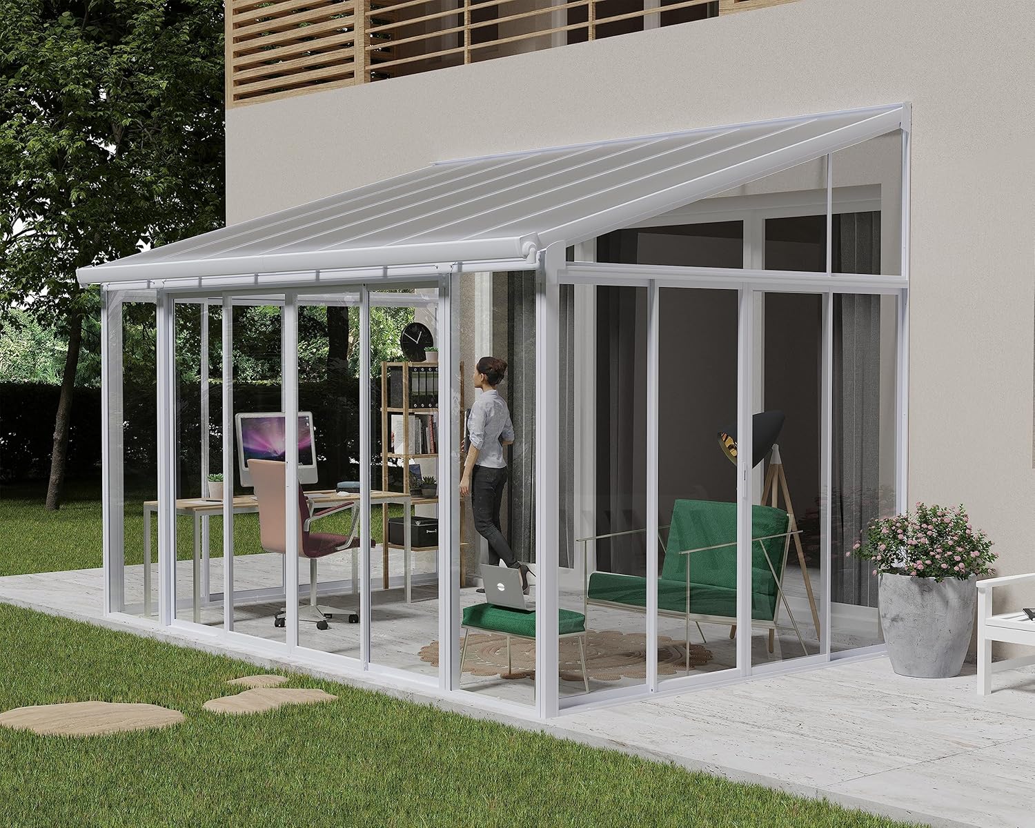 Palram Canopia SanRemo 10x14 Enclosed Patio Cover, White DIY Sunroom Kit, UV Protected Polycarbonate B9089