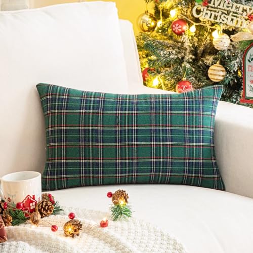 Pack of 2 Christmas Plaid Throw Pillow Covers Green 20x20 Inches U98072