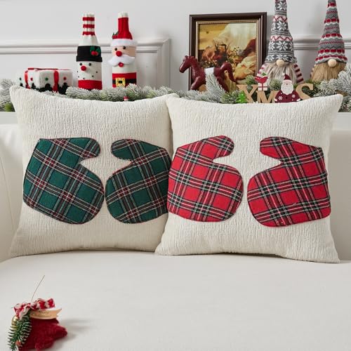 UGASA Star Christmas Decorative Pillow Covers 18x18 Inch Set of 2 Dark Green Q9265