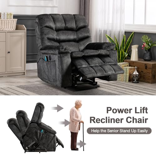 Phoenix Home Large Power Lift Recliner with Massage and Heat for Elderly, Brown O77713