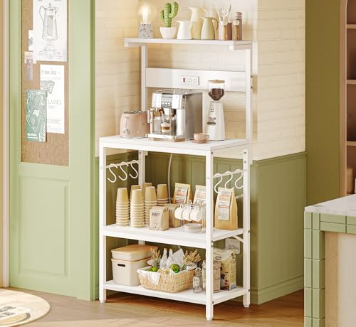 SUPERJARE Kitchen Bakers Rack with Power Outlet, Coffee Bar Table, Rustic Brown W637