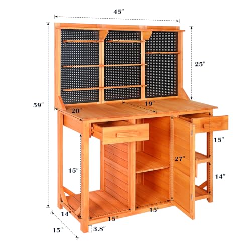 Outdoor Wooden Potting Bench with Storage Drawer and Pegboard B4343