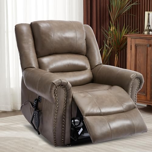Dual Motor Power Lift Recliner Chair with Massage and Heat, Faux Leather, Brown V8458