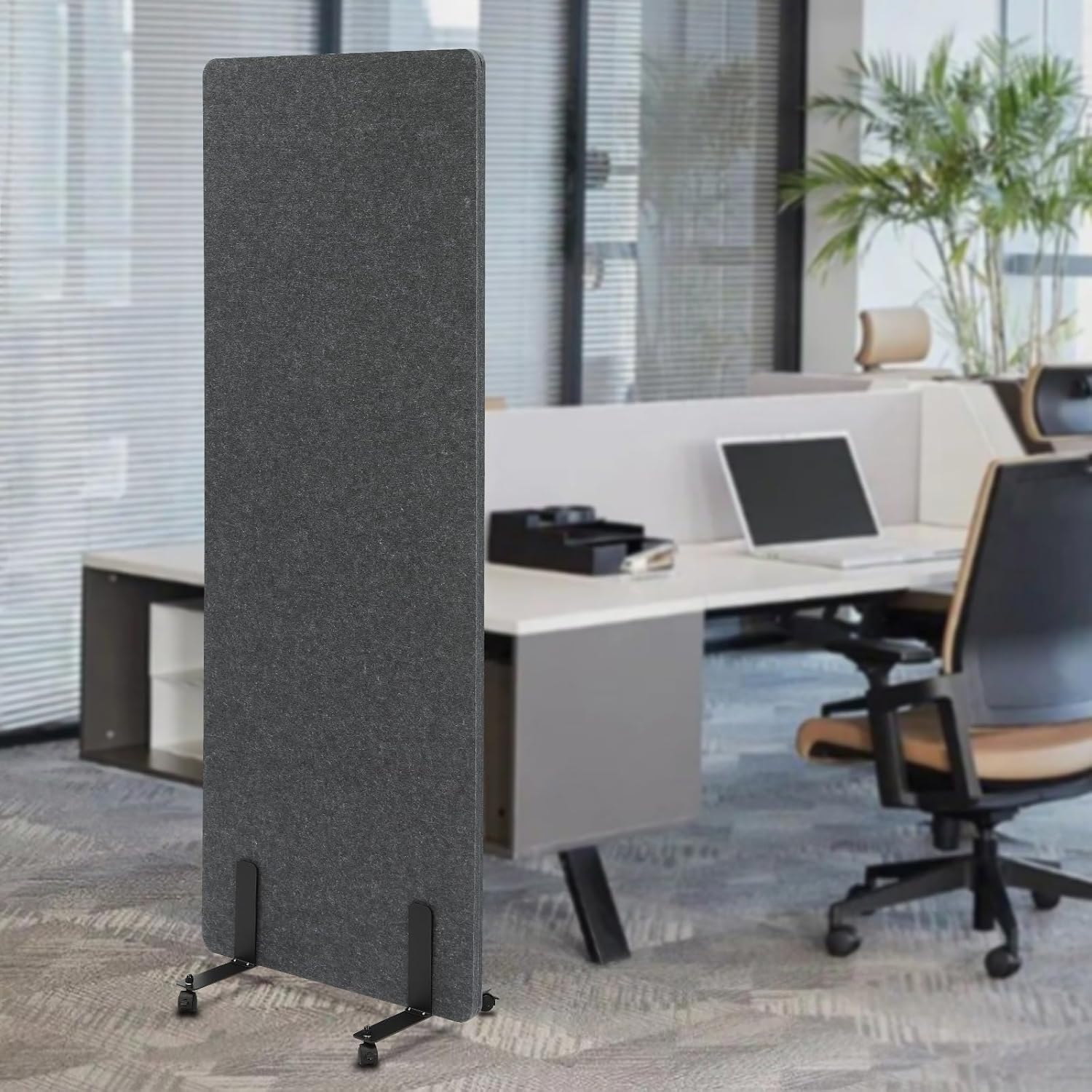 Freestanding 24" x 66" Acoustic Room Divider Partition, Dark Gray M9397