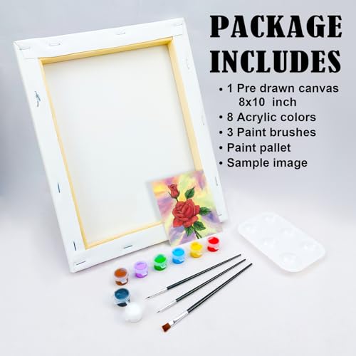 VOCHIC Paint and Sip Kit, Rose Pre Drawn Canvas Painting Set for Adults P45742