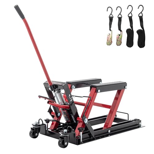 Hydraulic Motorcycle Lift Jack 1500 LBS, Foot-Operated Scissor Lift Table, Red H6166