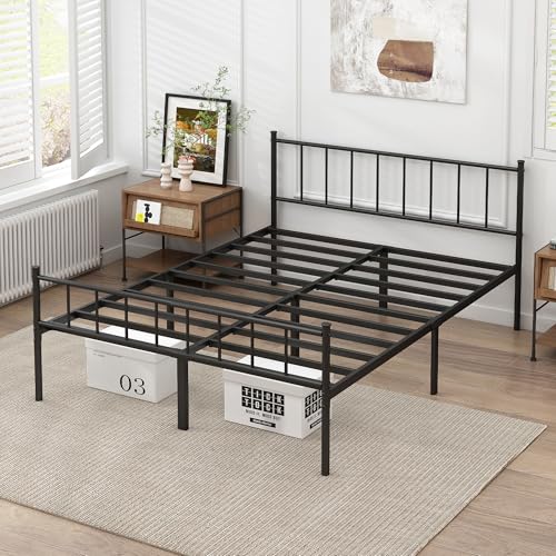 Full Bed Frame Metal Platform Bed with Steel Slat Support F6304