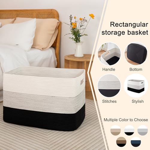 OIAHOMY Large Rectangle Woven Blanket Basket with Handle, Gradient Blue B58762