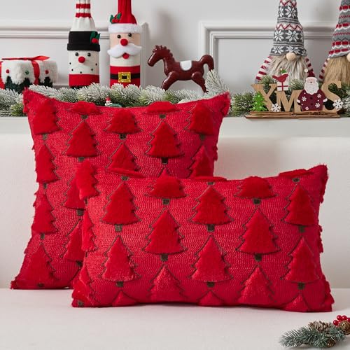 UGASA Star Christmas Decorative Pillow Covers 18x18 Inch Set of 2 Dark Green Q9265