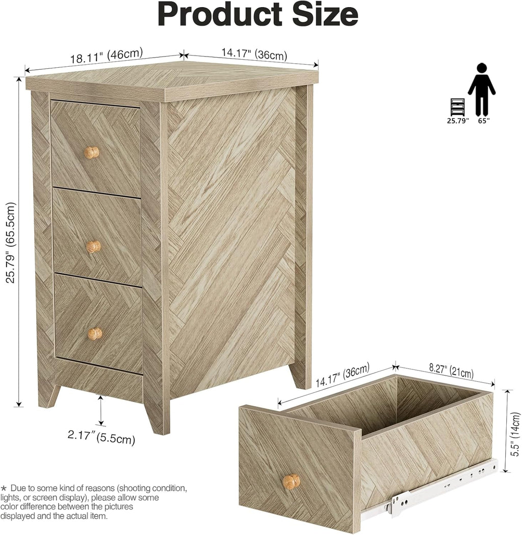 Anmytek End Table with 3 Drawers, Narrow Nightstand for Bedroom P1143