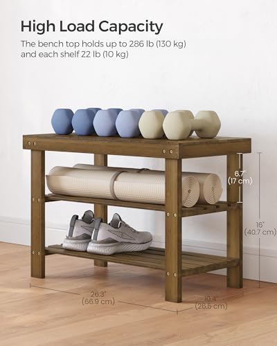 SONGMICS 3-Tier Bamboo Shoe Rack Bench, Entryway Storage, Ink Black X802
