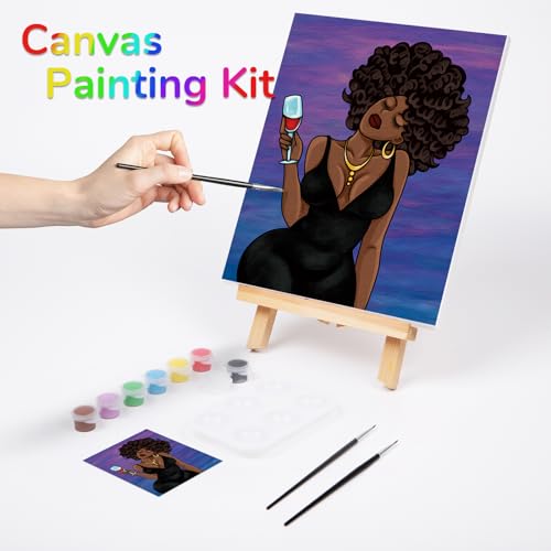 VOCHIC Paint and Sip Kit, Pre Drawn Canvas Painting Set for Adults Kids, 8 Acrylic Colors, 3 Brushes, 1 Palette (12x16) V41124
