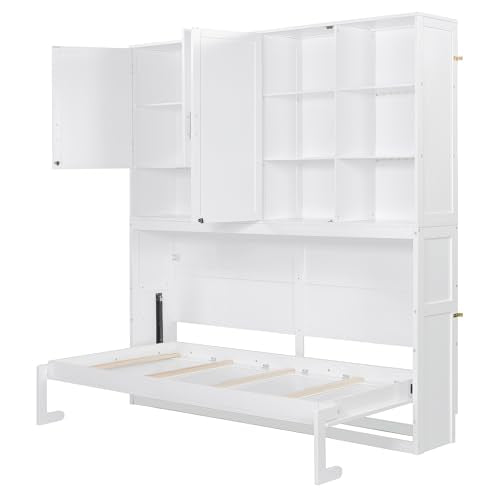 SOFTSEA Twin Murphy Bed with Storage Bookcase, LED Light & Charging Stations, Grey G72495