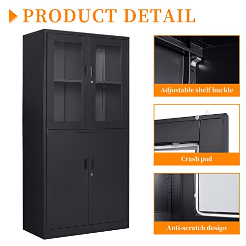 Metal Storage Cabinet with Doors and Shelves, 71" Locking Steel, White L799