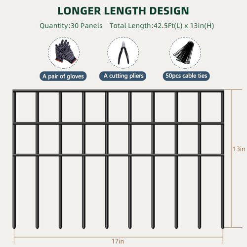 Animal Barrier Fence 42.5ft x 13in, 30 Panels No Dig Garden Fence for Dog Rabbit W8104