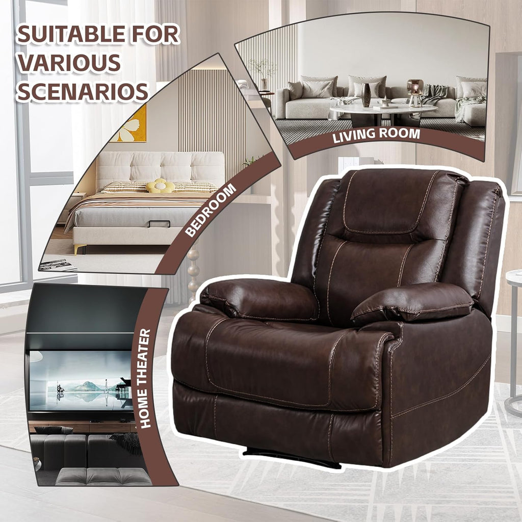 Genuine Leather Manual Recliner Chair for Living Room, Brown F4463