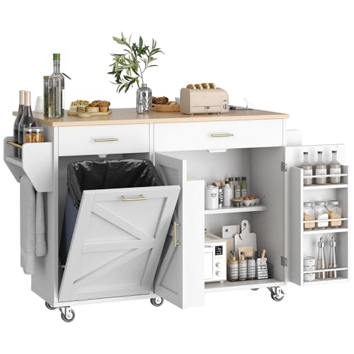 51.8" Kitchen Island Cart with Trash Can Storage and Power Outlet K195612