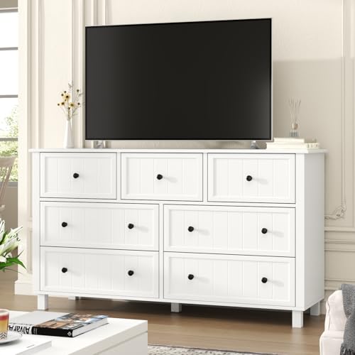 Farmhouse White Dresser with 7 Drawers for Bedroom B342