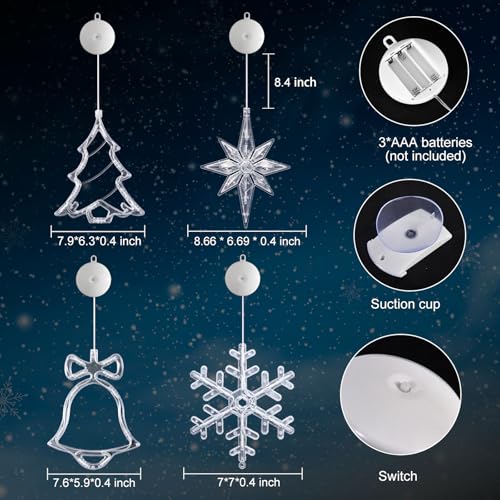 5Pack Christmas Window Lights Snowflake LED with Timer Battery Powered U214