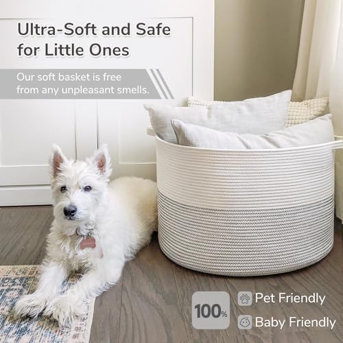 INDRESSME Large Cotton Rope Storage Basket with Handles, 90L Grey R37552