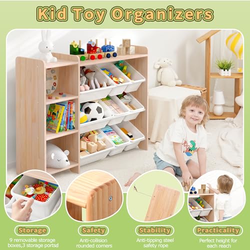 MallBest 4-Tier Kids' Toy Storage Organizer Shelf with 9 Plastic Bins F1027