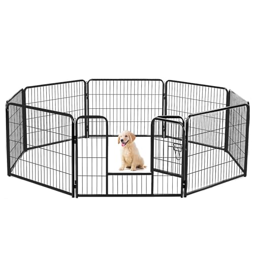 Sweetcrispy Dog Playpen Indoor - 8 Panel Metal Pet Fence with Doors for Small/Medium Pets R262216