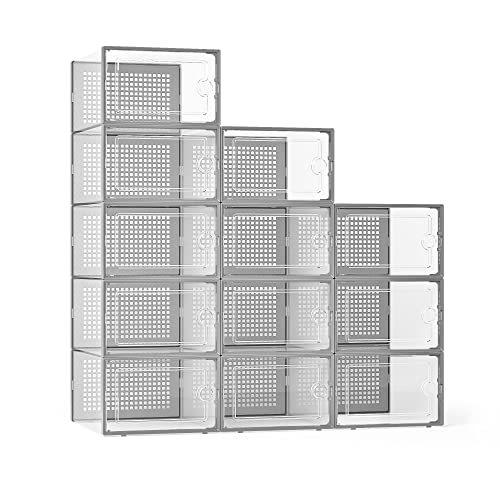 Kuject X-Large Clear Plastic Stackable Shoe Storage Boxes, 12 Pack, Blue Y142131