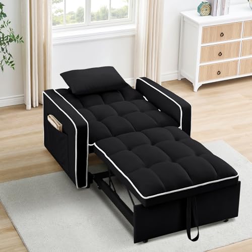 3 in 1 Convertible Sleeper Chair Bed with Adjustable Backrest, Beige J12414