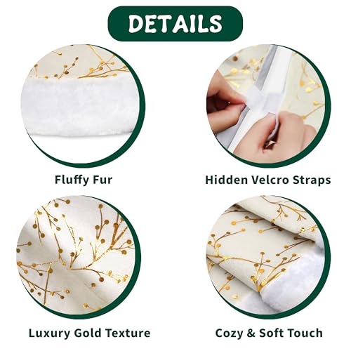 SYITCUN Christmas Tree Skirt, 48 Inch White and Gold Faux Fur F99847