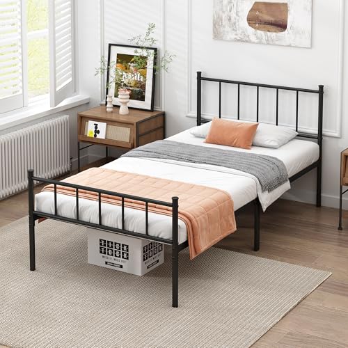 Full Bed Frame Metal Platform Bed with Steel Slat Support F6304