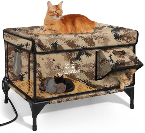 Heated Cat House for Outside Winter, Waterproof Insulated Outdoor Cat Shelter with Heater, Forest Green A129
