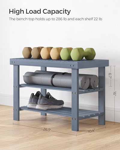 SONGMICS 3-Tier Bamboo Shoe Rack Bench, Entryway Storage, Ink Black X802