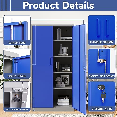 Metal Storage Cabinet with Doors and Shelves, 71" Locking Steel, White L799