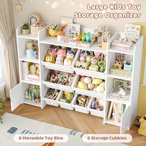 FOTOSOK 55" Toy Storage Organizer with 8 Bins and Bookshelf, Pink J681345