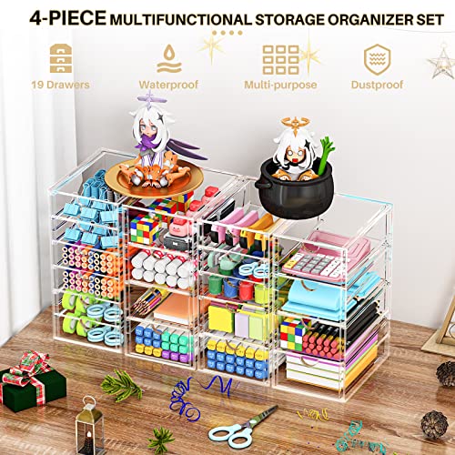 Acrylic Makeup Organizer with 19 Drawers, 4 Pack Clear Storage B90209