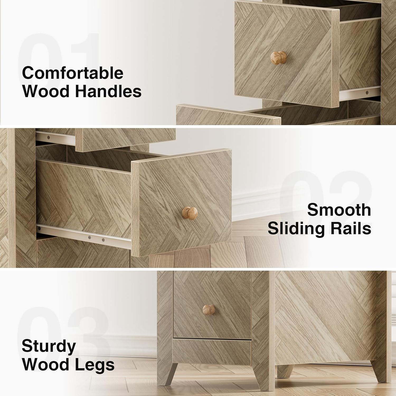 Anmytek End Table with 3 Drawers, Narrow Nightstand for Bedroom P1143
