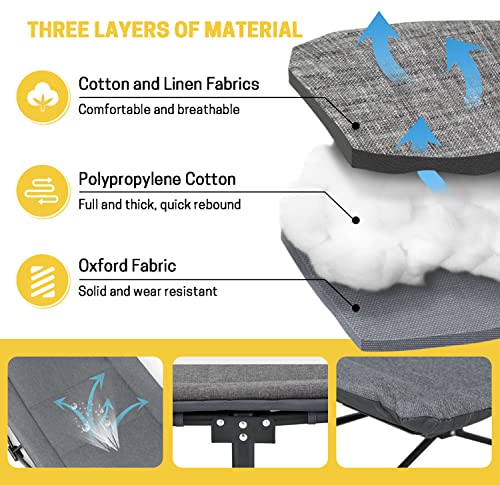ATORPOK Camping Cot with Cushion and Pillow, Portable Folding Bed, Supports 450 lbs (Grey) S55734