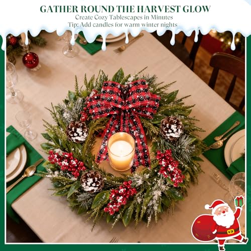 24 Inch Christmas Wreath with Red Bow for Front Door C225