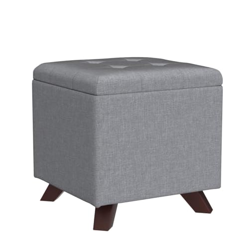 Ornavo Home Linen Tufted Square Storage Ottoman with Lift Off Lid, Gray R949215