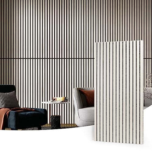 Art3d 4pcs-107 x 8in Slat Acoustic Panel for Wall and Ceiling, 3D Fluted Sound Absorbing Panel with Wood Finish, White Elm