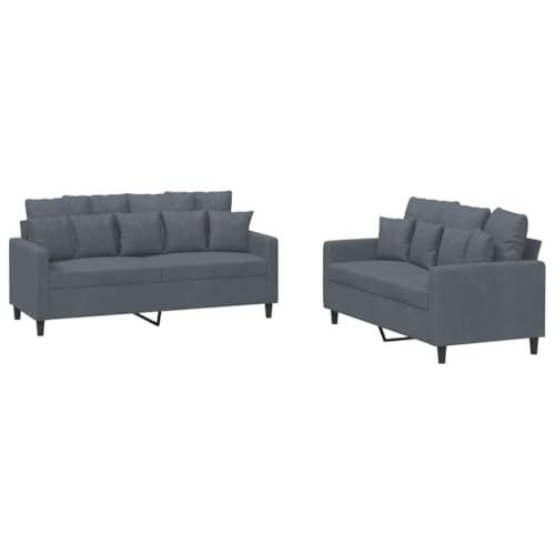vidaXL 2-Piece Dark Gray Velvet Sofa Set with Padded Seats X913678