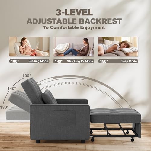 JUMMICO 3-in-1 Convertible Sleeper Sofa Bed with Adjustable Backrest, Beige L703