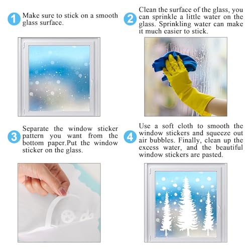 Whaline 9 Sheet Christmas Window Clings Snowy Forest Trees Reusable Window Decals H27510