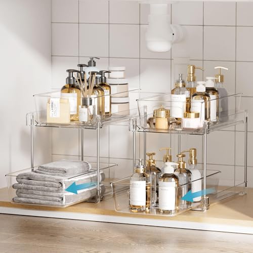 Vtopmart 4 Pack 2 Tier Clear Under Sink Organizer with Pull-Out Track E175