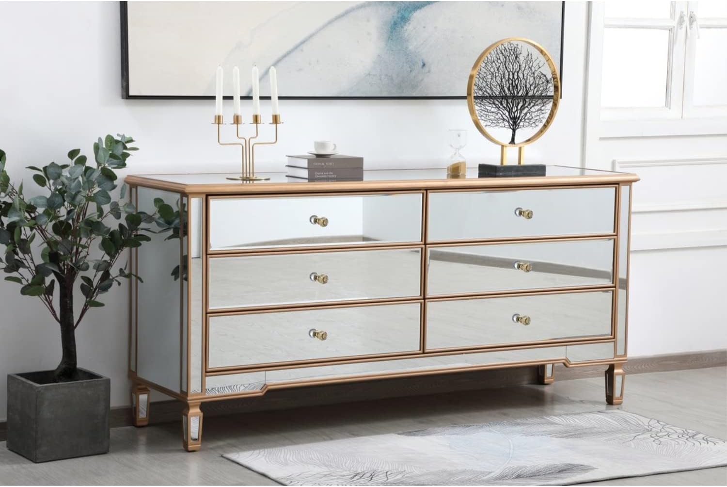 Contempo 72 in. Mirrored Chest Antique Gold P453