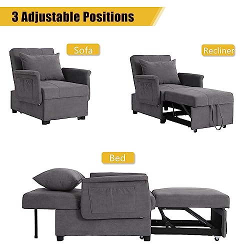 Convertible Sleeper Chair Bed with Lumbar Pillow, Black K531